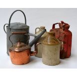 Mixed lot to include two stoneware flagons, one marked 'Mann and Company Yoevil', a watering can,