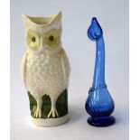 Portuguese vase in owl shape, labelled 'Made for Bobi, Algarve - Portugal',