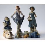 A selection of porcelain figurines including a Rosenthal figurine of running girl,