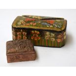 Wooden trinket box painted with floral pattern and small metal box