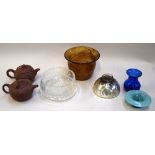 A selection of ceramics and glass, to include brown teapot with a moveable dragon head on the lid,