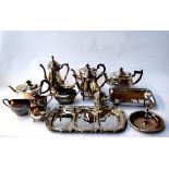 A large selection of silver plated items, to include tea and coffee pots (5),