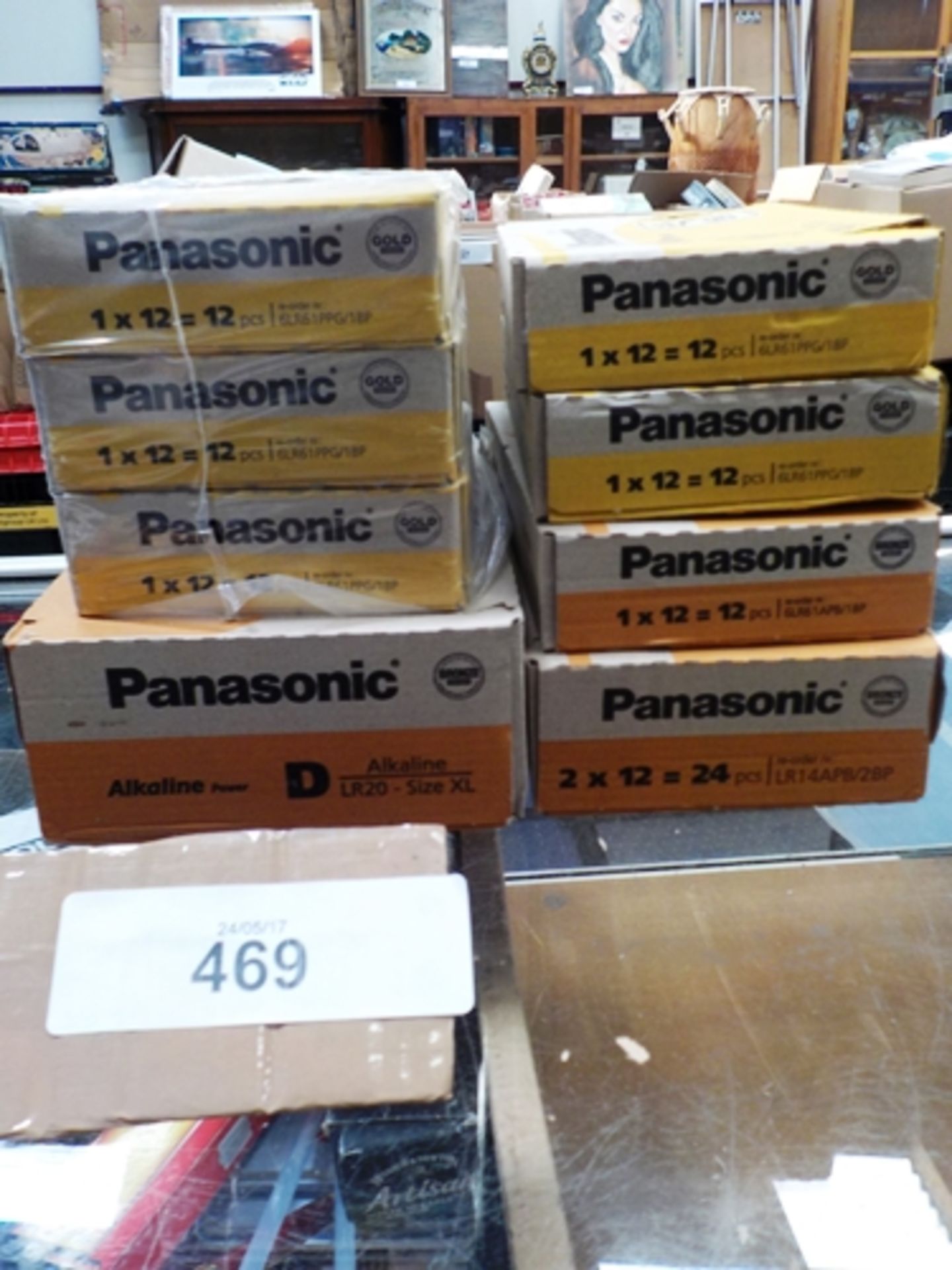 60 x Panasonic 9V batteries, model Propower6LR61PG-1BP, together with 12 x 9V batteries, model