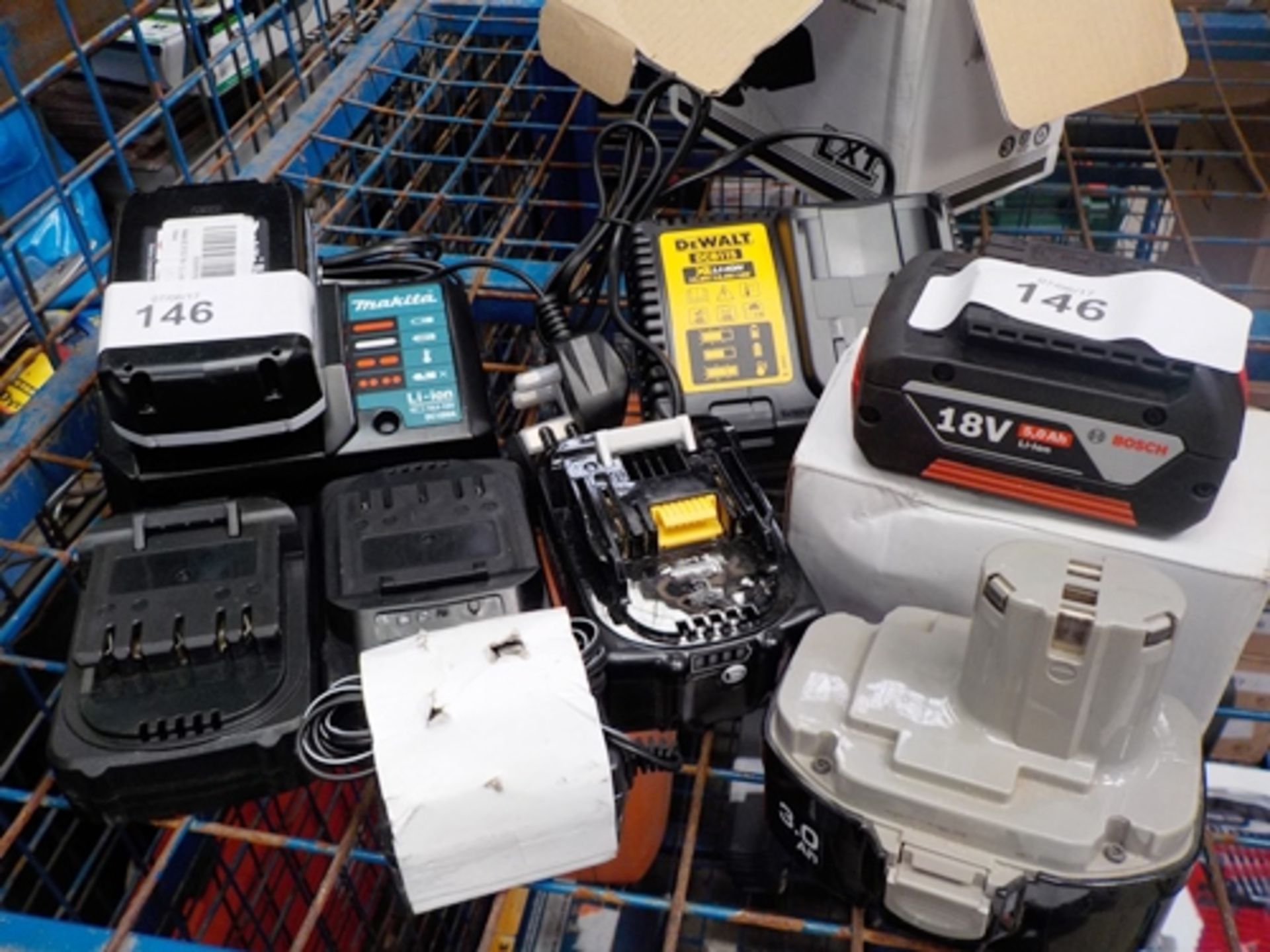 A selection of tool batteries and chargers including 1 x Makita 14.4-18V charger, model DC18WA and 1