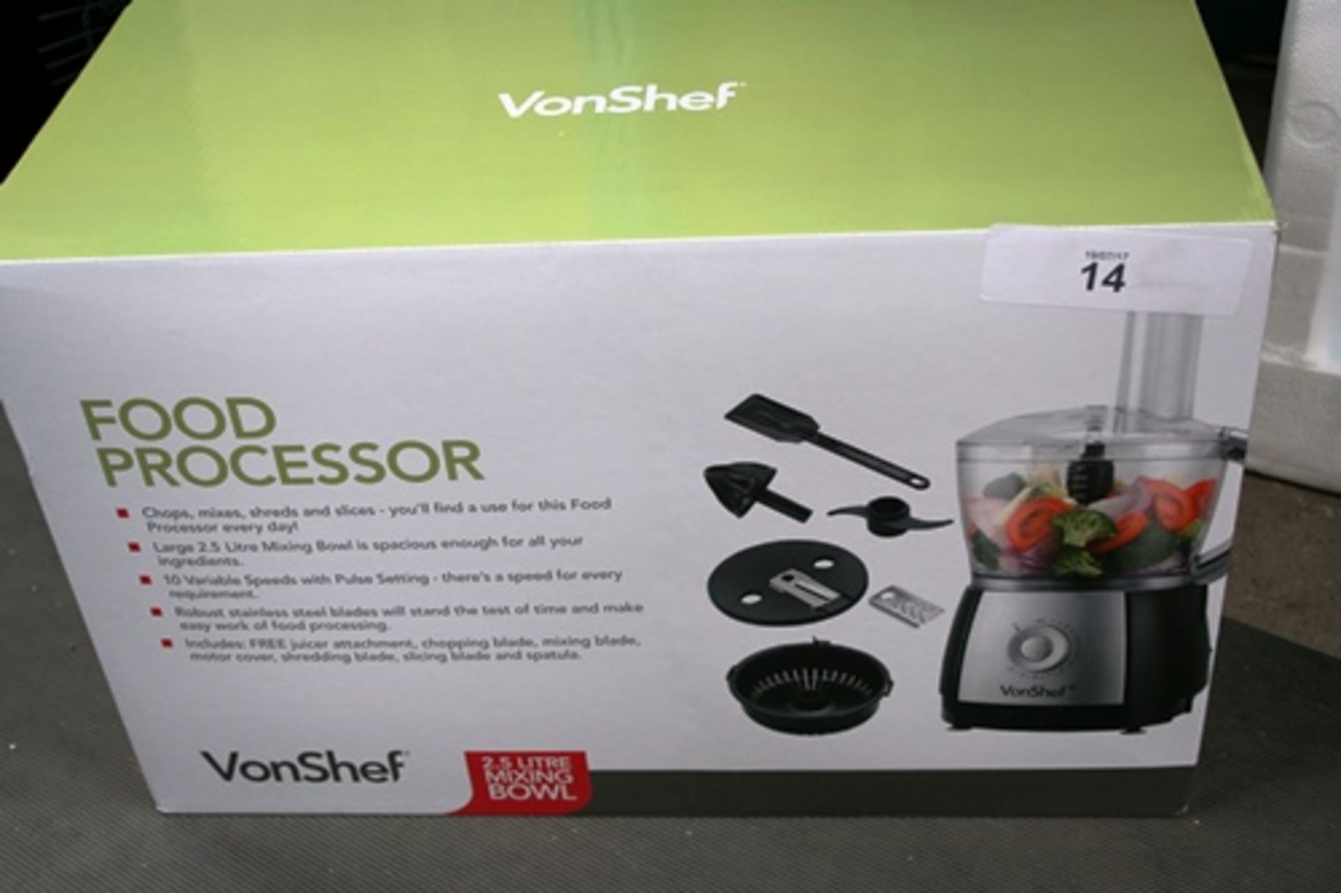 VonShef food processor, SKU: 13/110, 700W, 240V, 2.5ltr mixing bowl - New in box (ESB1)