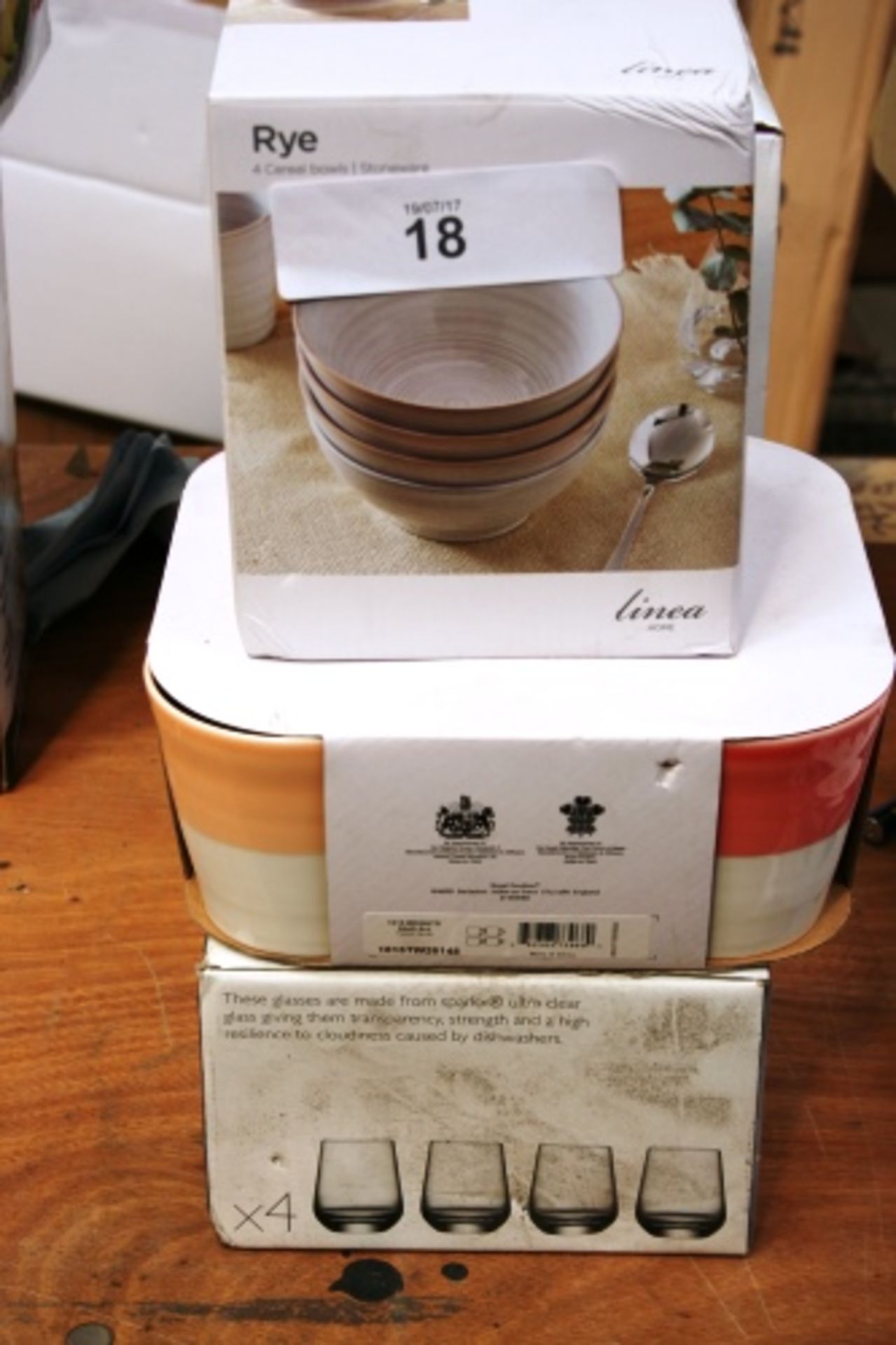 4 x Linea cereal bowls, together with 4 x Royal Doulton mugs and 4 x Metro tumblers - New in box (