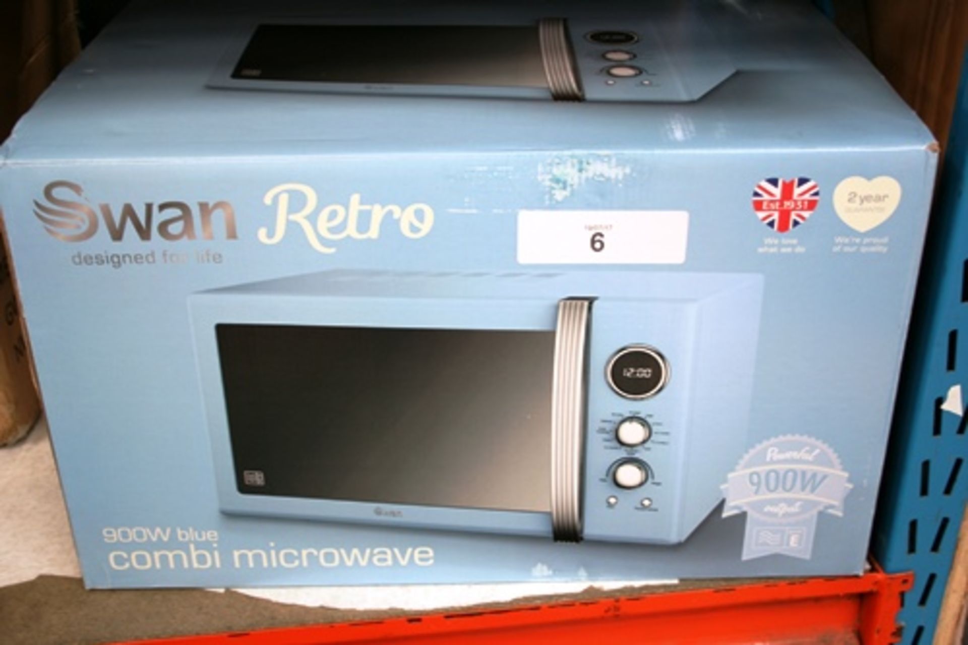 Swan retro blue microwave, 900W, 240V, 25ltr capacity, model SM22080BLN - New in box (ESB1)