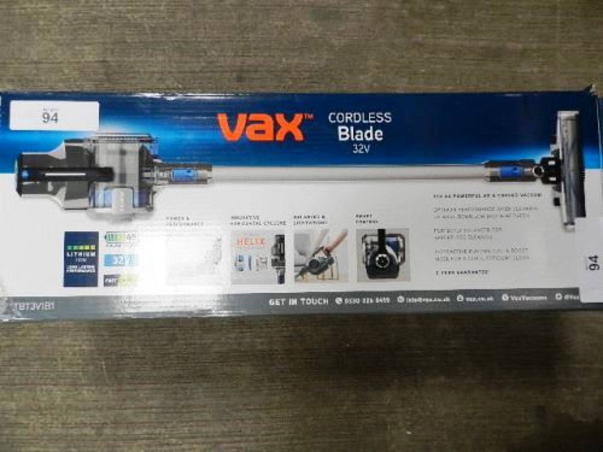A Vax Blade 24V grey and blue vacuum, model TBT3V1B2 New in box (GS6)