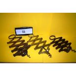 A collection of 3 x compound lever corkscrews, one marked Weir's Patent 12804 J Heeley & Sons Ltd