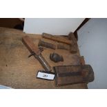 Brewery hand tools, comprising heavy hammer, chisel, point, spike scoring tool, marking tool, all