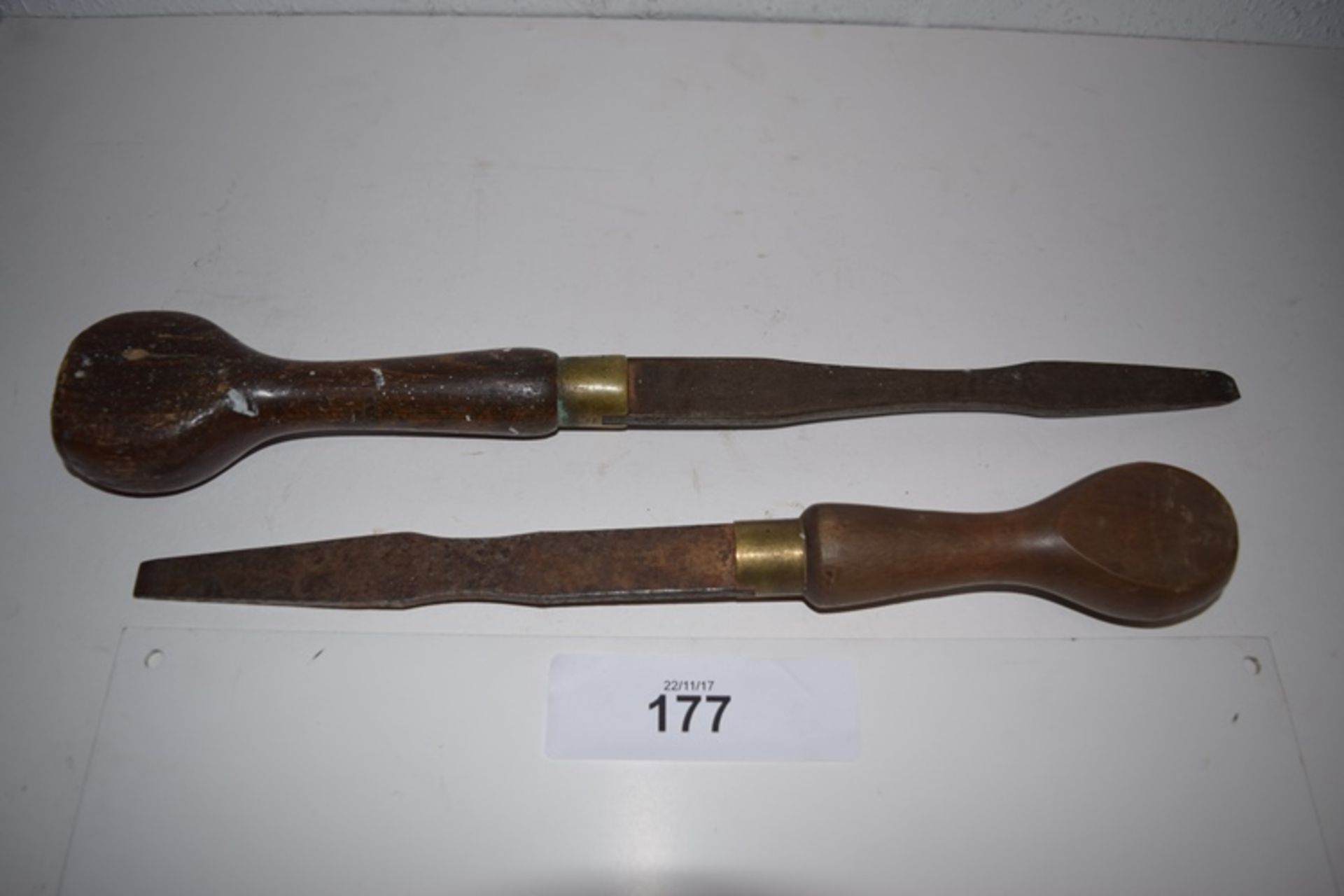 2 x London pattern screwdrivers, one stamped Gillett and the other stamped Clay Sheffield