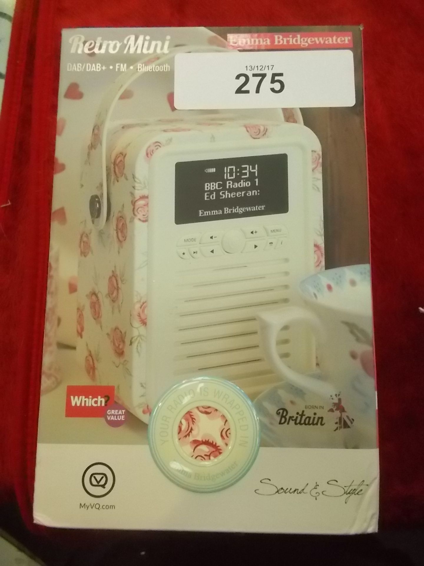 A VQ Retro mini DAB Emma Bridgewater radio, wrapped in rose and bee - Sealed new in box (C4)