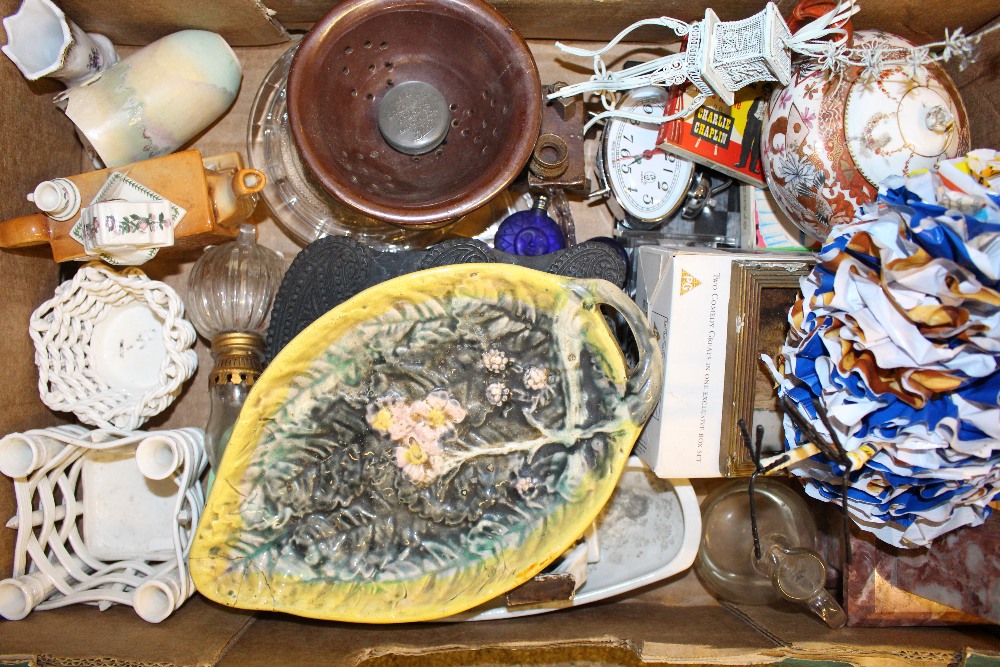 A box of various sundries to include a Satsuma tea