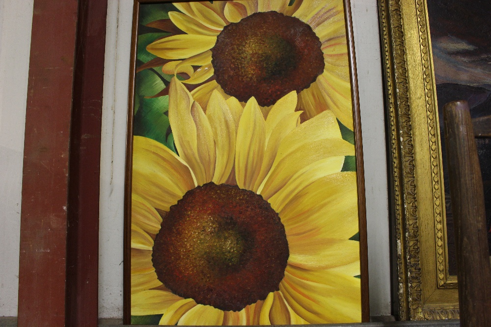 An oil on canvas study of sunflowers