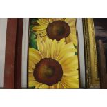 An oil on canvas study of sunflowers