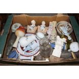 A box of various figures; vase and other china etc