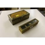 A gilt brass and green leather topped stamp box de