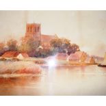 H English, watercolour study depicting a church by