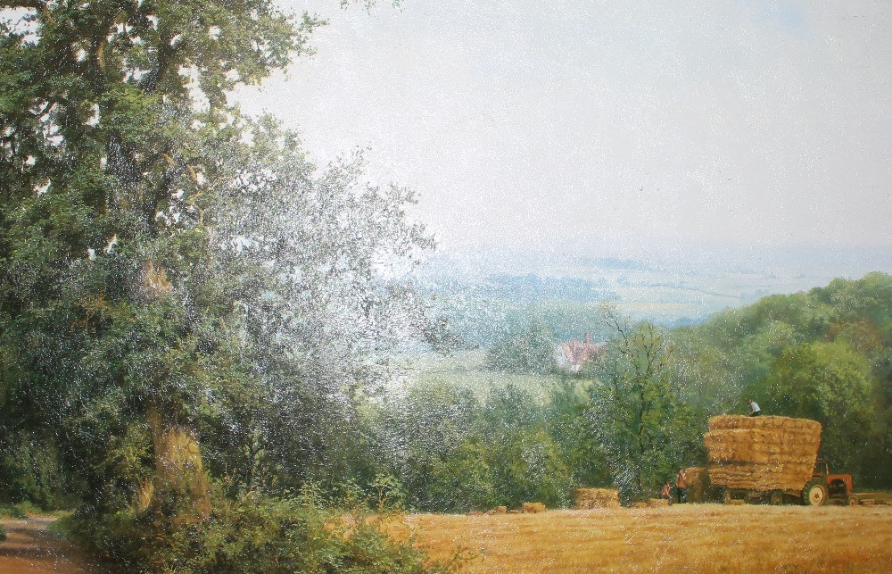 Unsigned oil on board study, depicting a harvest s