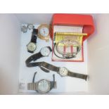 A box of various wrist watches to include a lady's