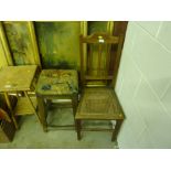 An oak and cane seated chair and an oak stool with