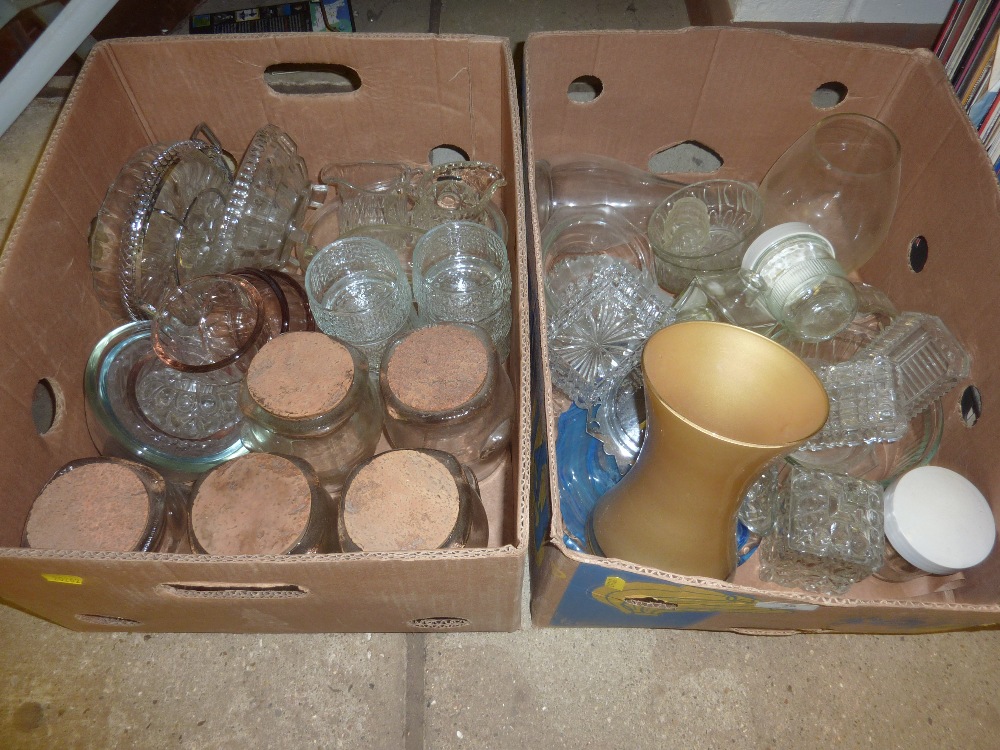 Two boxes of various glassware and a vase etc.