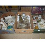 Three boxes of various sundry china; glass; metalw