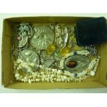 a box of white metal and other costume jewellery