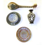 A miniature mandolin and a quantity of enamel ware