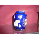 A royal blue jug decorated with a Joan of Arc enam