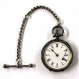 A silver cased fob watch with chain