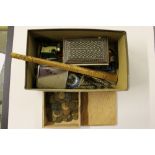 A box containing silver handled cake knives and fo