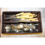 A 19th Century mahogany cutlery box and contents