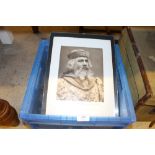 A box containing a black and white photograph; a s