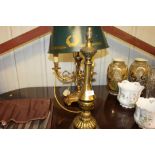 A gilt metal table lamp and one other three branch