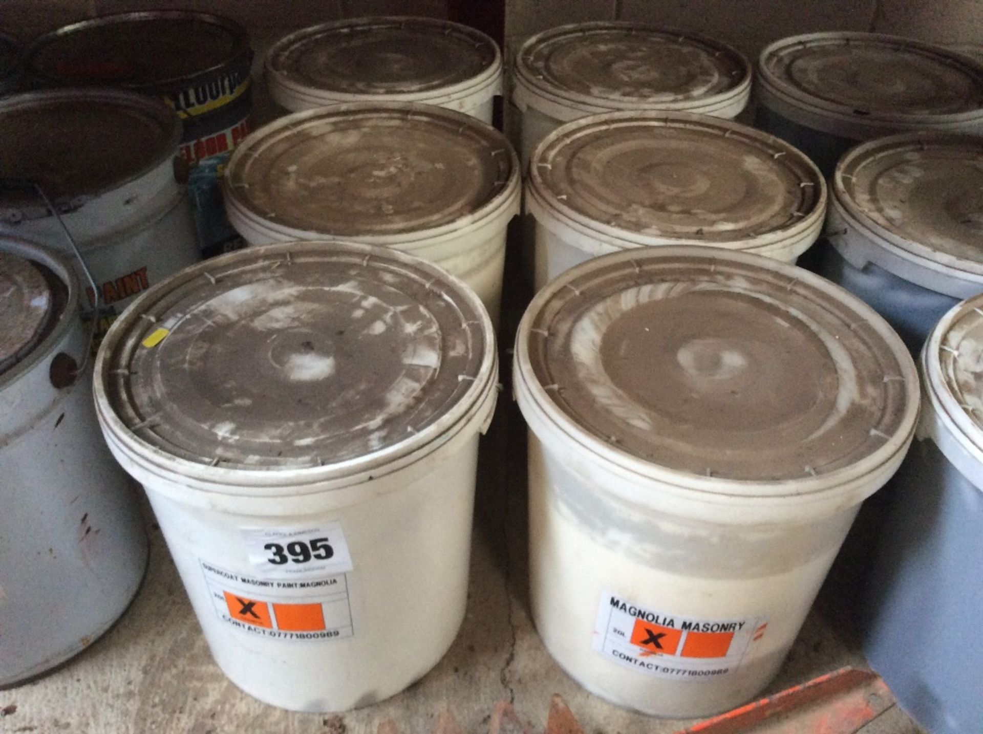 6 x Buckets of magnolia masonry paint