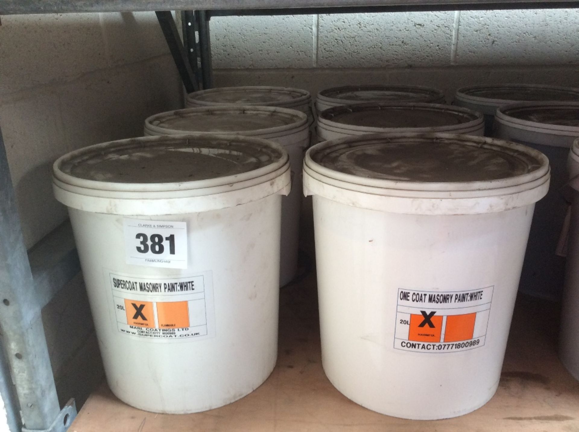 6 x Buckets of white masonry paint