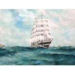 J M Earl, watercolour seascape depicting a clipper