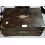 A Victorian walnut and brass inlaid writing box