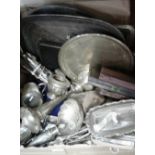 A box of various silver plated ware