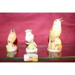 Three Royal Worcester bird ornaments, thrush, chaf