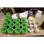 A quantity of green glazed plant pots; various dec