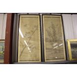 A pair of large oriental silk pictures