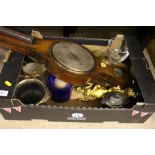 A box containing barometer; a glass goblet and var