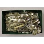 A tray of silver plated Kings pattern cutlery; two