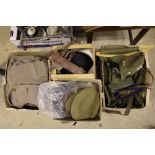 Three boxes containing military uniforms, overcoat