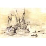 A gilt framed pencil sketch depicting sailing boat