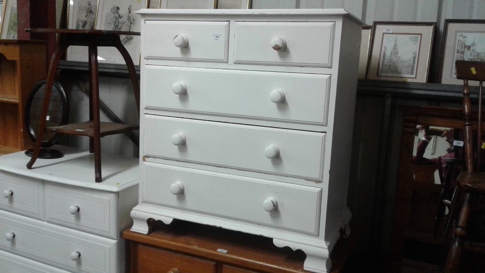A painted pine chest fitted two short over three l
