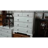 A painted pine chest fitted two short over three l