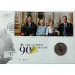 The Queens 90th Birthday £5 coin First Day cover